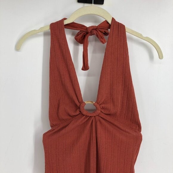 Pull & Bear Rust Orange Brown Halter Ring Bodysuit size S - Picture 5 of 15